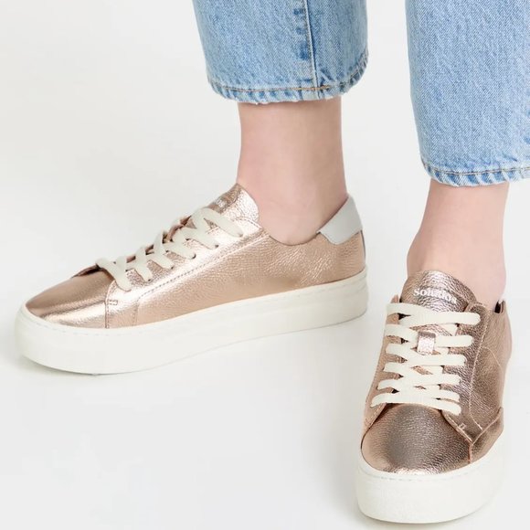 Soludos Ibiza Rose Gold Metallic Leather Platform Ibiza Sneakers in Size 8 - Picture 1 of 11